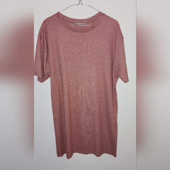 Zara Trafaluc Women's Ribbed Orange Brown Short Sleeve Boxy Mini-Dress Sz Small - Picture 1 of 9